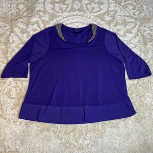 Daisy Fuentes Womens Top Size 2XL Purple Silver Beaded Collar Party Holiday Wear